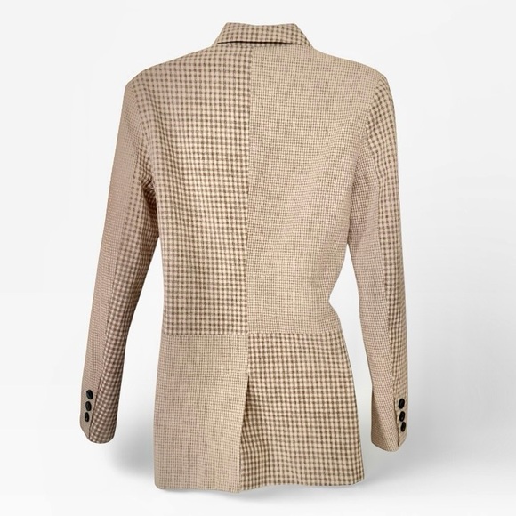 Anthropologie Avec Les Filles checked patchwork blazer XS beige long sleeve - Picture 2 of 8